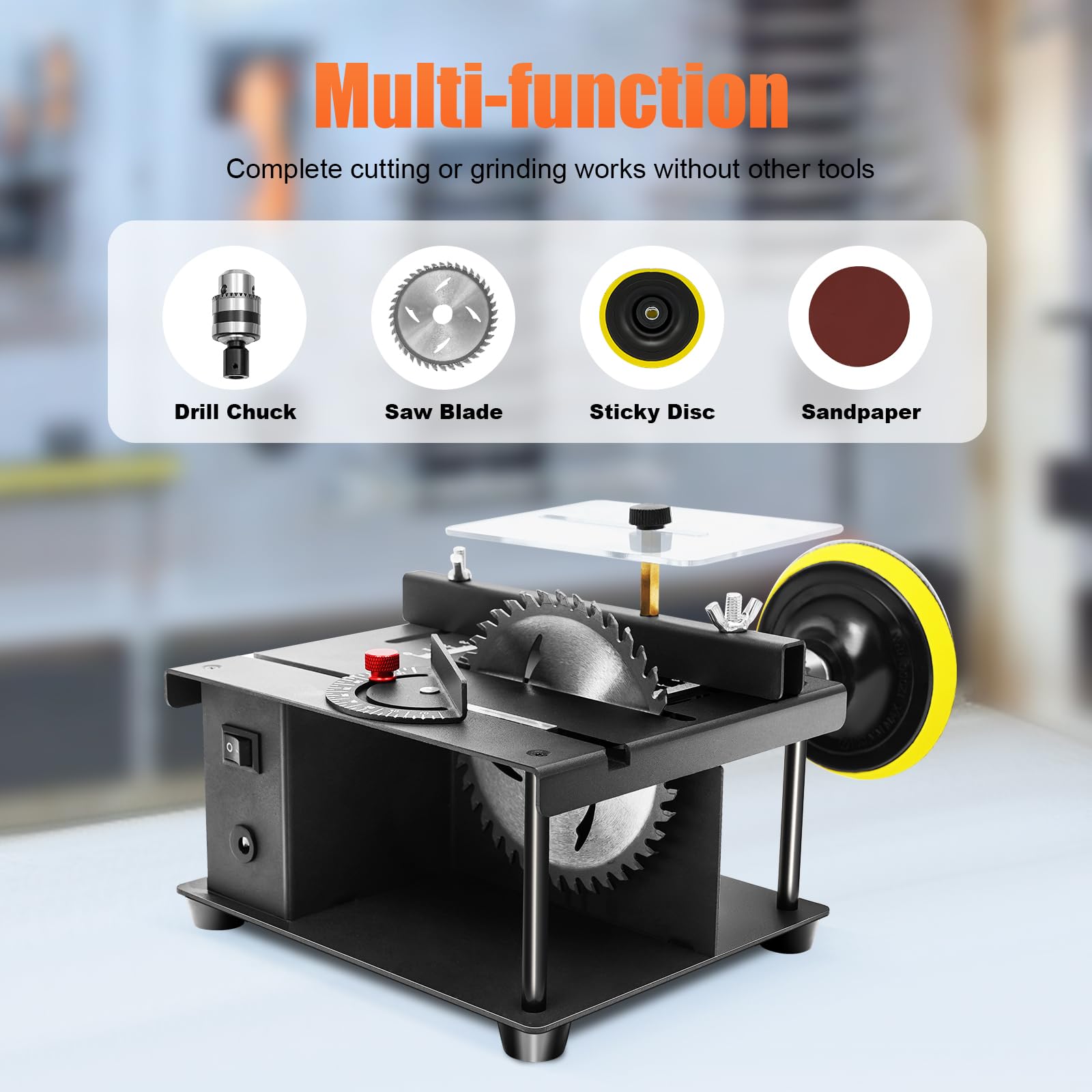 200W 8500RPM Mini Table Saw for Crafts - Multi-Functional Cutting Bench with Speed Regulation | Perfect for Woodworking, DIY Projects & Home Renovations