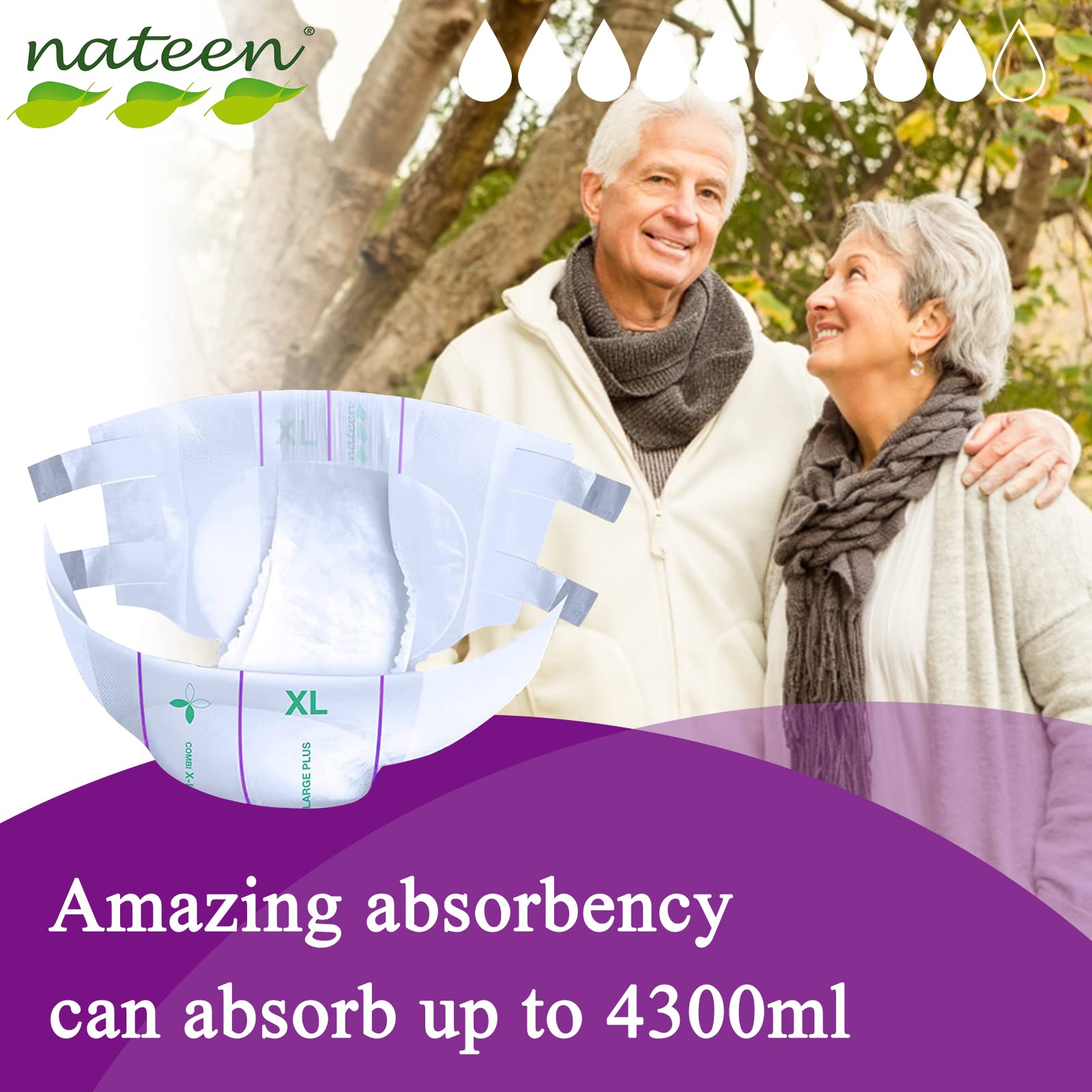 Nateen Combi Ultra Adult Diapers - Unisex Disposable Incontinence Briefs with Tabs for Men & Women - High Absorbency Overnight Protection - Medium Size 80 Count - Ideal for Home Care, Hospital Use and Travel