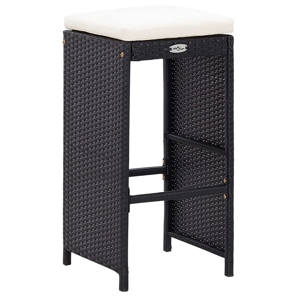 5-Piece Outdoor Bar Set - Black Poly Rattan & Glass Table with Cushions - Patio, Garden, Poolside Furniture for Backyard, Courtyard & Outdoor Entertaining