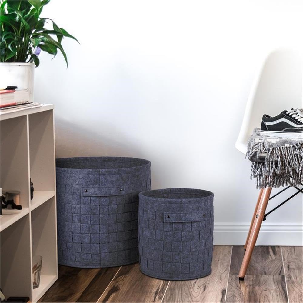 Truu Design Gray Felt Fabric Round Storage Baskets - Set of 5, Decorative Organizer for Home, Nursery, Office & Bathroom Storage Solutions