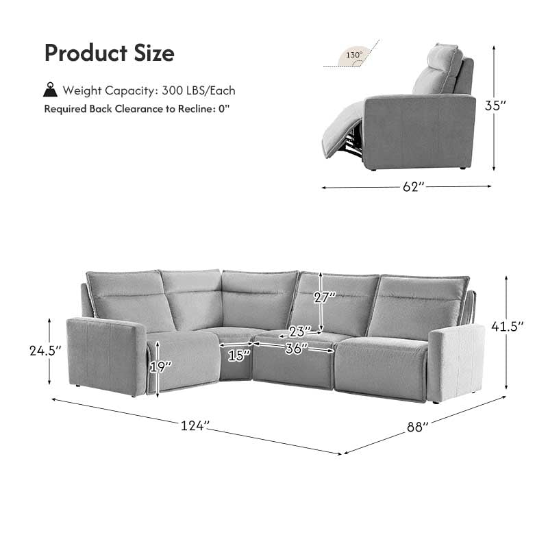 Essentia Power Reclining Corner Sofa - Easy Care Fabric Sectional Couch with USB Charging for Living Room, Home Theater & Family Room Comfort