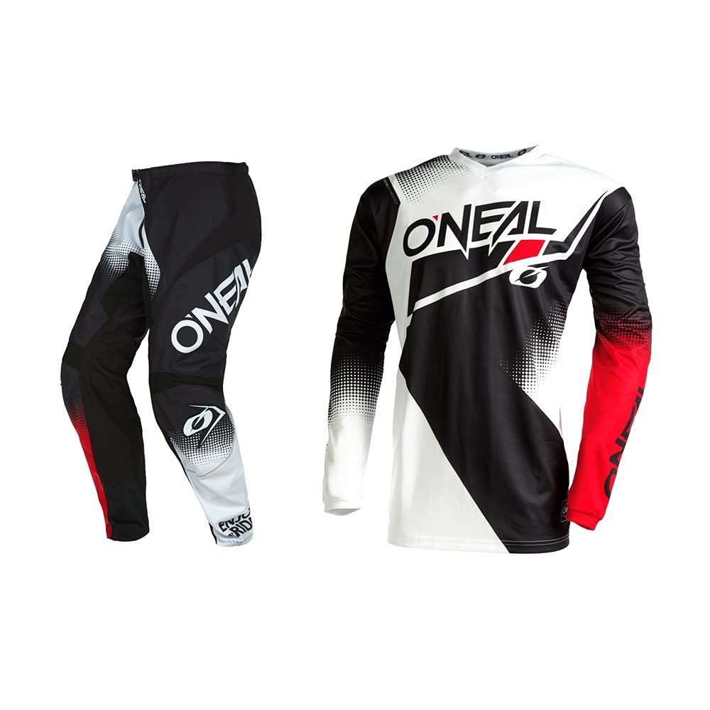 Oneal Element Racewear Black/White/Red Jersey Pant Combo - Motocross & Dirt Bike Racing Gear for Men - Perfect for Off-Road, MX & ATV Riding
