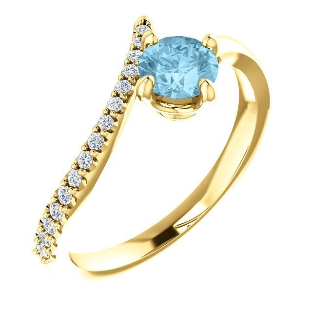 14K Gold 0.40ct Aquamarine & 0.10ctw Diamond Bypass Ring - Elegant Birthstone Jewelry for Women, Perfect for Engagement, Anniversary & Special Occasions