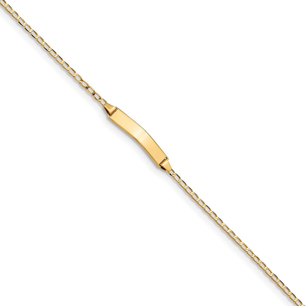 14K Solid Yellow Gold Cuban Link ID Bracelet with Engravable Name Bar Tag & Secure Lobster Clasp - 3mm Width, 7
