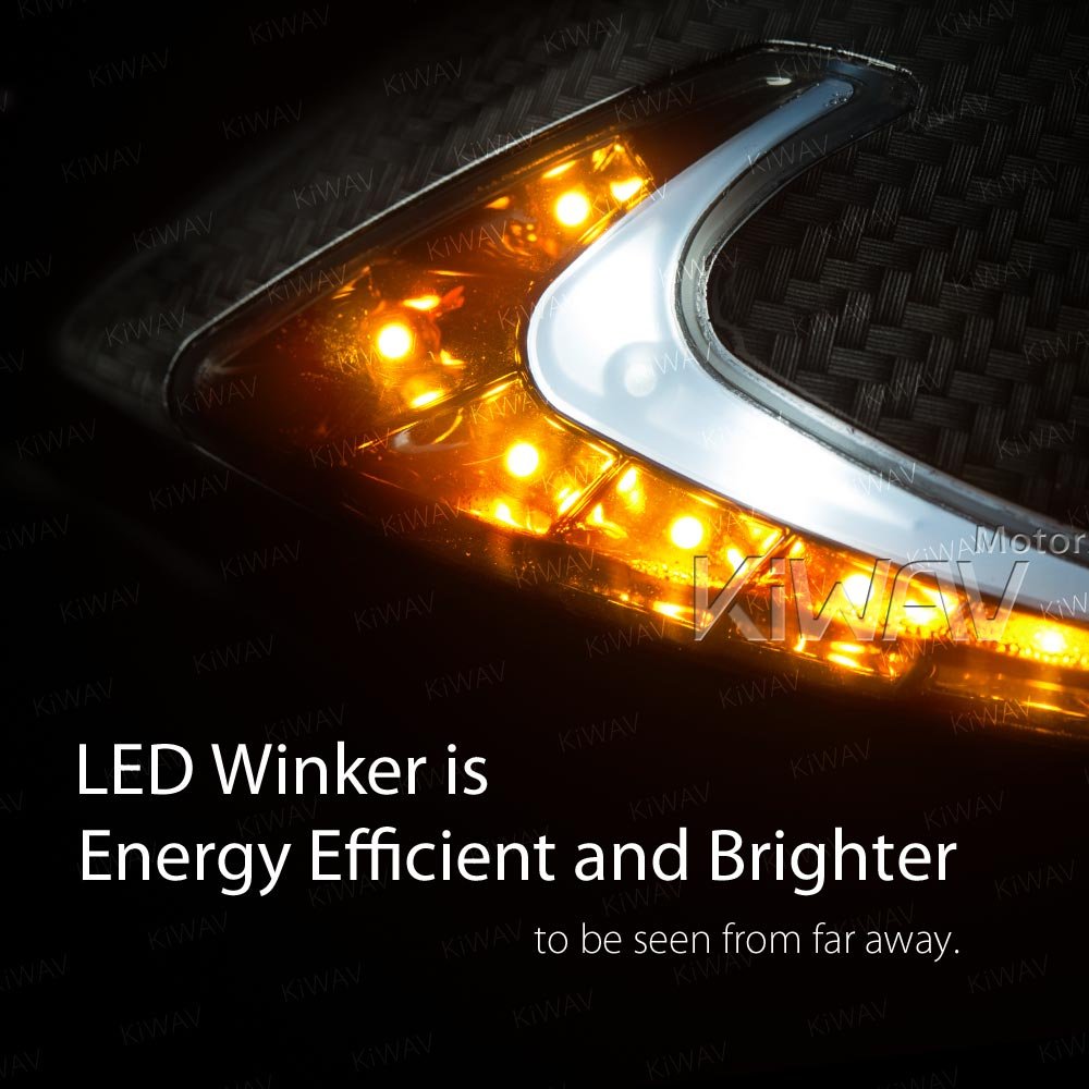 KiWAV Lucifer Carbon Fiber Motorcycle Mirrors - Dual LED Waterproof Turn Signals with Sequential Effect (10mm 1.5 Pitch) - Compatible with BMW R1200GS, R1250GS - Enhanced Visibility for Night Riding & Urban Commuting