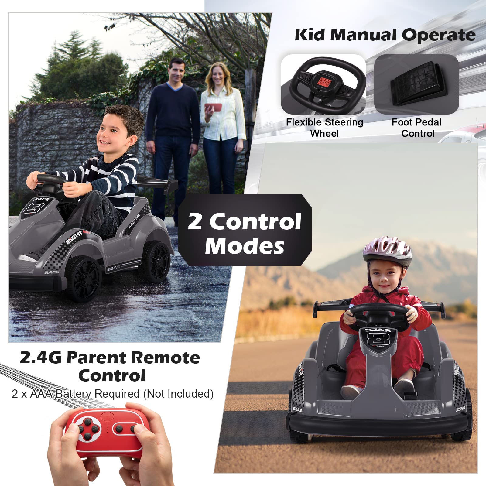 HONEY JOY 6V Electric Go Kart for Kids - Battery Powered Ride On Racing Car with Parent Remote Control, Safety Belt & Slow Start - 4 Wheeler Electric Vehicle with Music - Perfect Gift for Boys & Girls (Black) - Ideal for Outdoor Play, Birthday Gifts & Backyard Fun