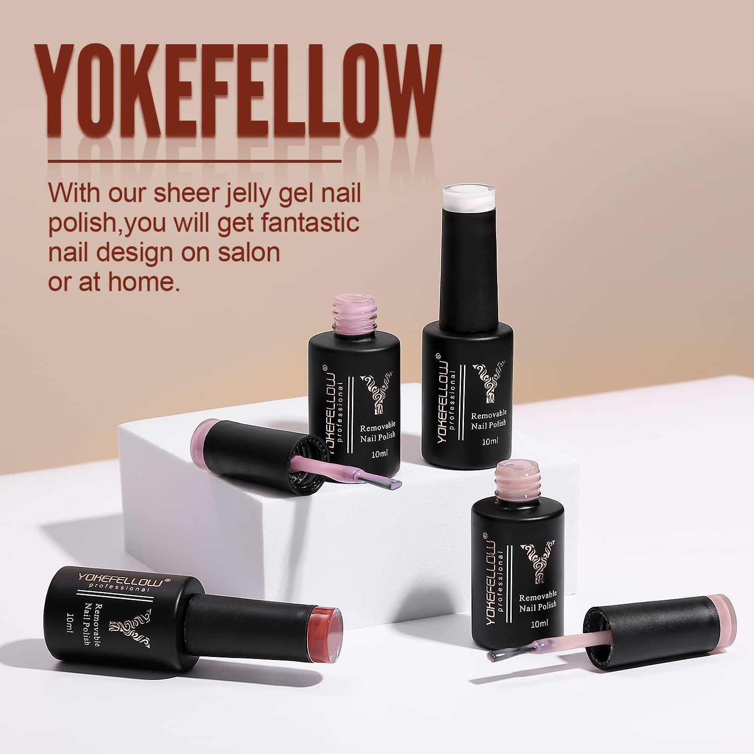 YOKE FELLOW Jelly Gel Nail Polish - Sheer Red Nude Soak Off UV Gel for Nail Art & Manicure | 0.33 Fl Oz | Perfect for Home Salon, DIY Nails & Professional Manicures