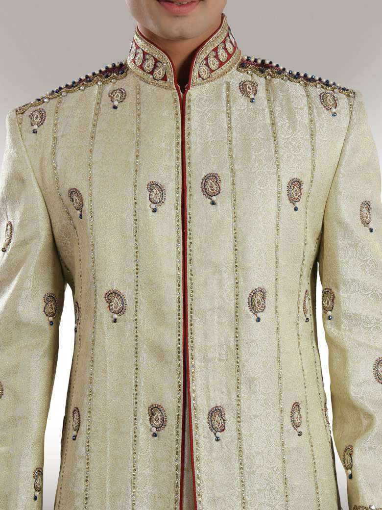 Elegant Atif Wedding Cream Sherwani for Groom - Traditional Indian Embroidered Sherwani Suit for Wedding Ceremony & Reception - Perfect for South Asian Weddings, Engagement Parties and Cultural Events