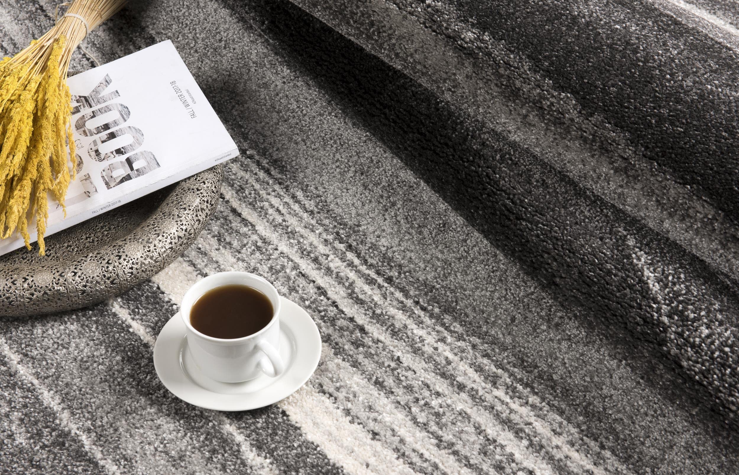 Premium New Zealand Wool Contemporary Scandinavian Style Grey & Black Indoor Area Rug - 6' x 9' Soft Plush Carpet for Living Room, Bedroom, Dining Room & Kitchen | Cozy Home Decor & Floor Protection