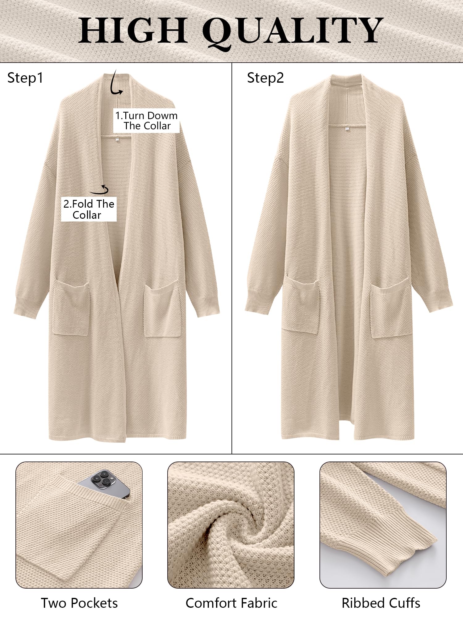 ANRABESS Women's Long Cardigan Sweater - Open Front Long Sleeve Slouchy Oversized Coat | 2024 Winter Chunky Knit Waffle Coatigan | Perfect for Casual Outfits, Office Wear & Cozy Home Lounging