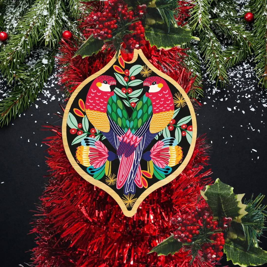 Rosella Birds Christmas Ornaments - Handmade Holiday Decor for Tree, Home & Gifts | Perfect for Xmas Party, Mantel & Festive Decorations
