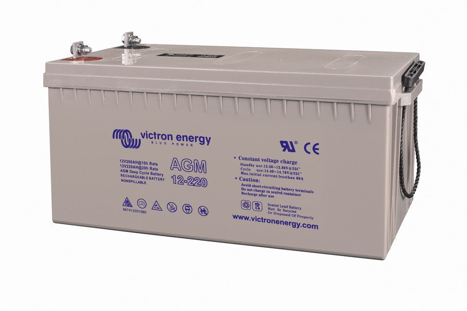 Victron Energy 12V 220Ah AGM Deep Cycle Battery for Solar, RV, Marine & Off-Grid Power Storage - Reliable Renewable Energy Solution