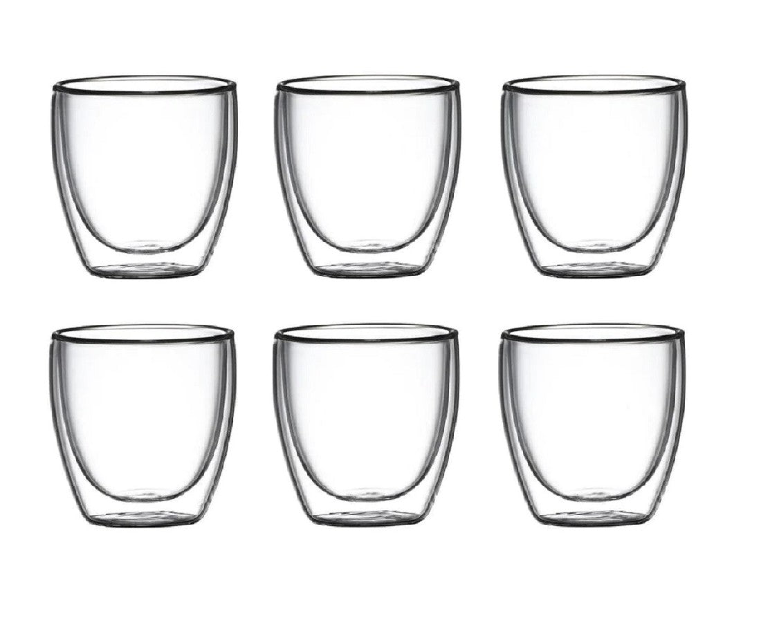 Barista S6 Coffee Glasses 250ml - Durable Double Wall Insulated Cups for Hot & Cold Drinks - Perfect for Espresso, Latte, Tea at Home, Office or Café