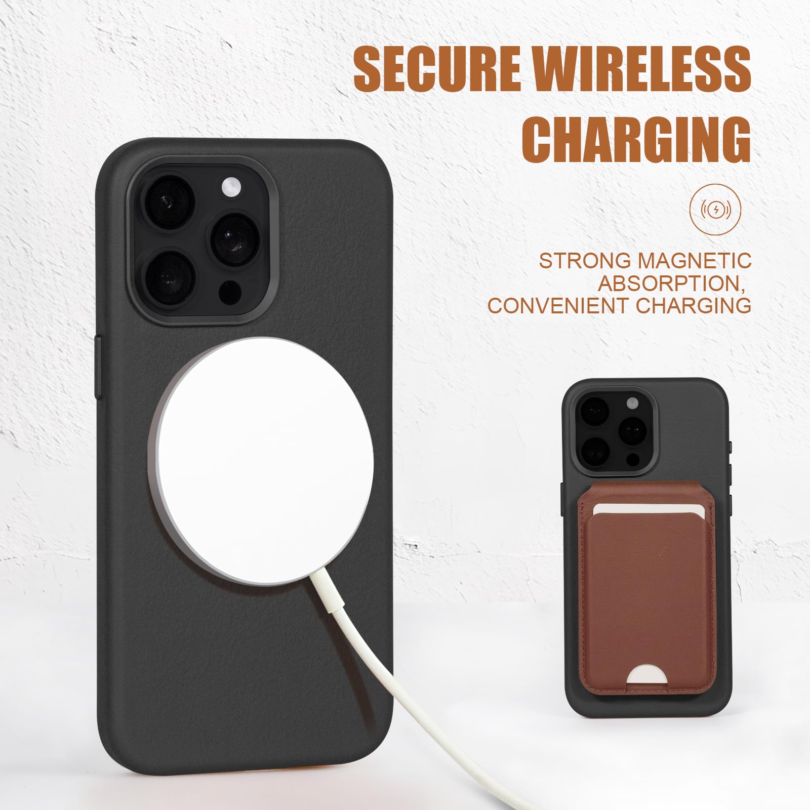 Premium Genuine Full Grain Leather Case for iPhone 15 Pro Max - Slim Fit, MagSafe & Wireless Charging Compatible - Drop & Scratch Resistant with Metal Buttons & Camera Bezel (Black) | Perfect for Business Professionals & Daily Commuters