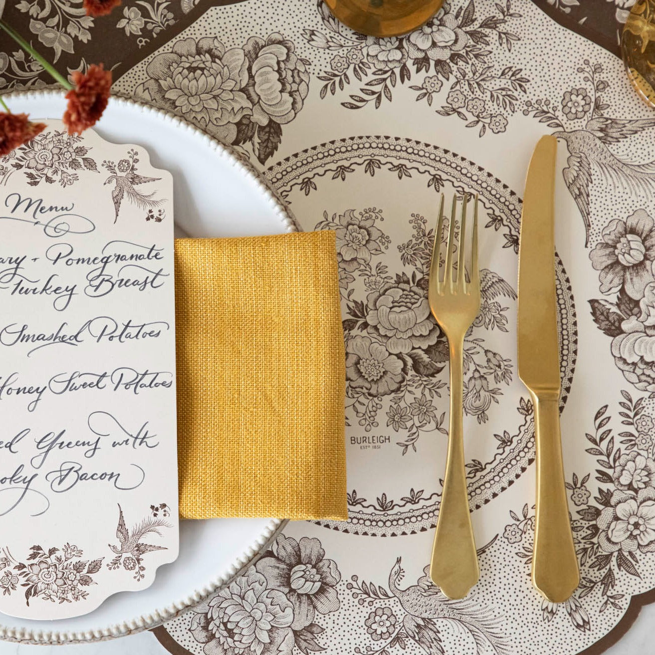 Elegant Brown Asiatic Pheasants Die-Cut Placemats - Set of 4 for Dining Table Decor, Holiday Dinner Parties, and Home Entertaining