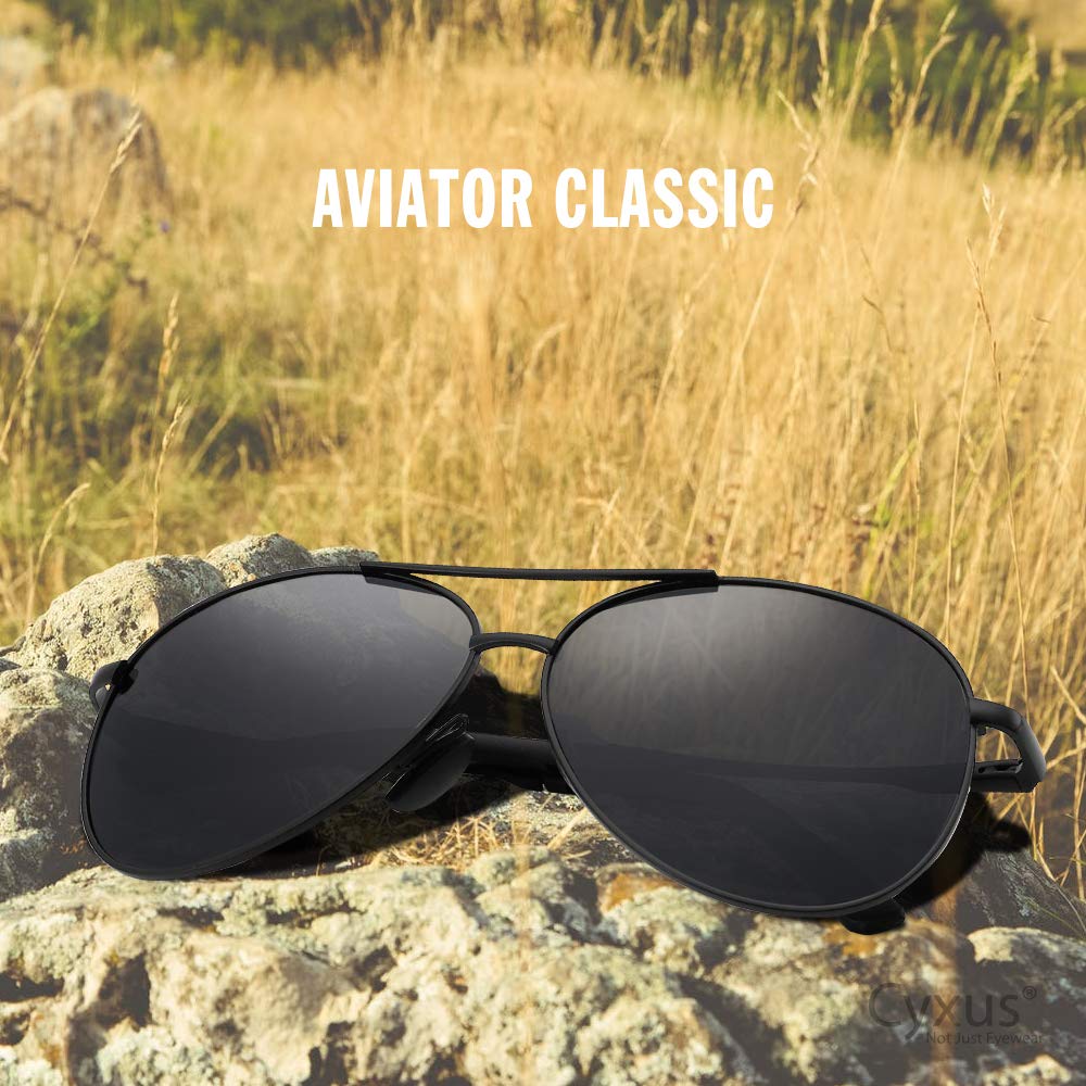 Cyxus Polarized Aviator Sunglasses for Men - UV400 Protection, Military Pilot Style, Trendy Driving & Hiking Sunglasses - Perfect for Outdoor Adventures, Travel, and Everyday Fashion