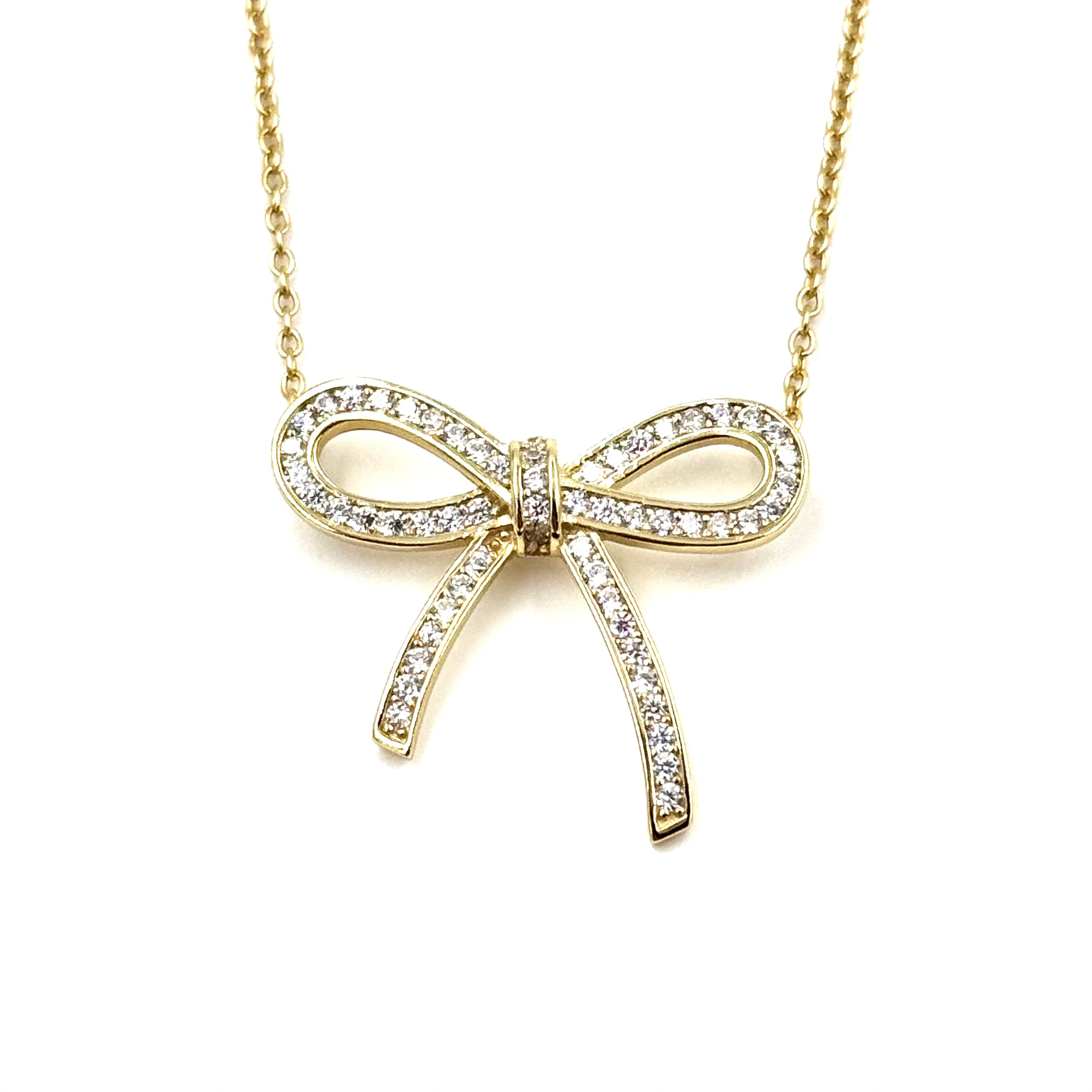 Ashley Gold Sterling Silver CZ Bow Design Necklace - Elegant Jewelry Gift for Women, Perfect for Parties, Weddings & Special Occasions