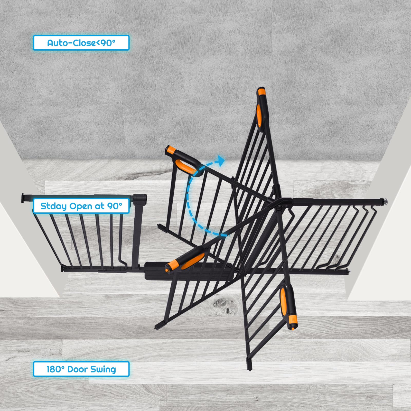 Owlie Extra Wide Adjustable Baby & Pet Safety Gate (57-66 Inch) - Pressure Mounted for Stairs, Doorways - 30.5