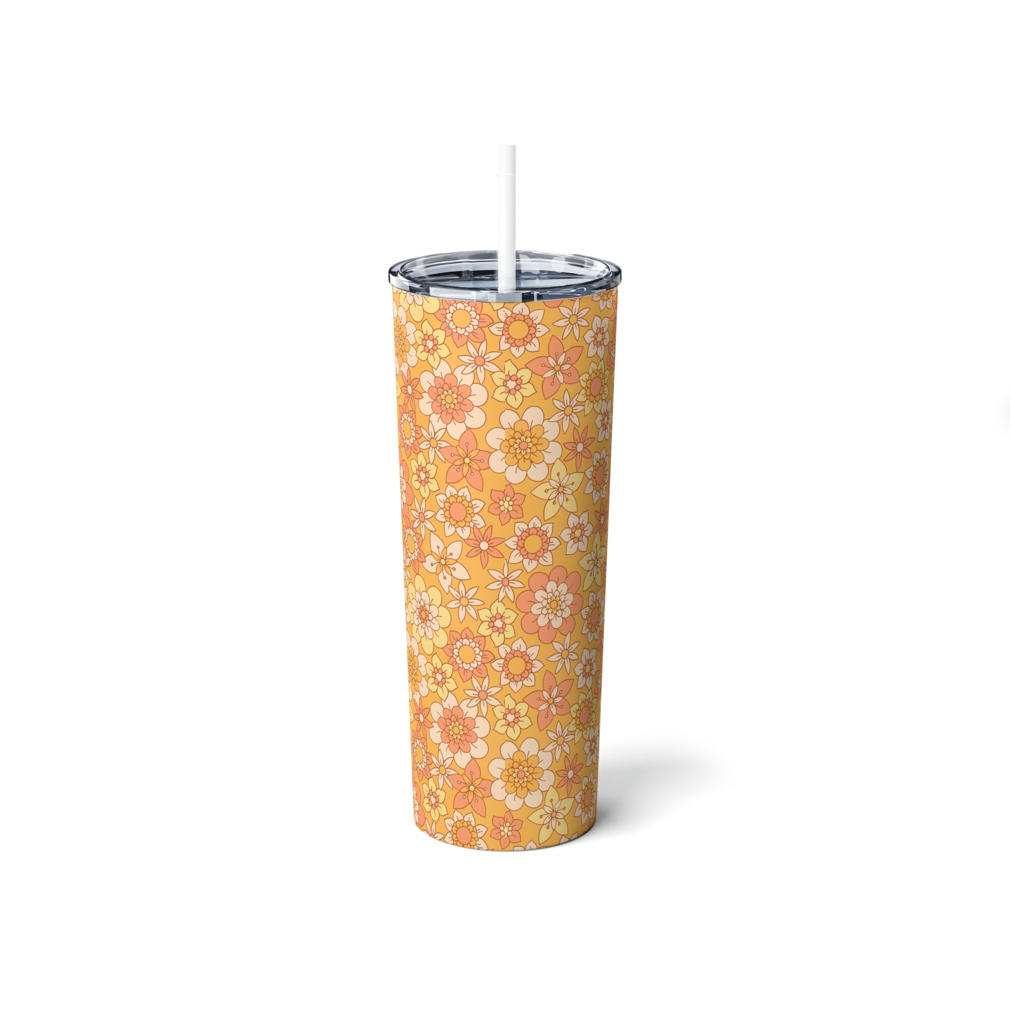 20oz Stainless Steel Tumbler with Straw & Lid - Floral Design Insulated Cup for Hot & Cold Drinks - Perfect for Office, Gym, Travel & Outdoor Activities