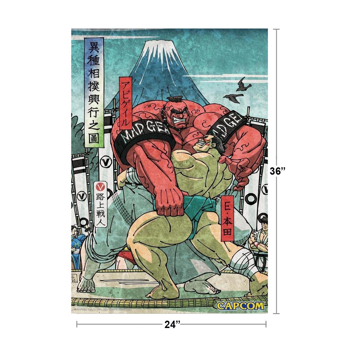 Street Fighter E. Honda Japanese Art Poster - CAPCOM Video Game Merchandise, Classic Fighting Game Wall Decor (24x36 Inch) - Perfect for Gamers Room, Man Cave & Anime Themed Decor