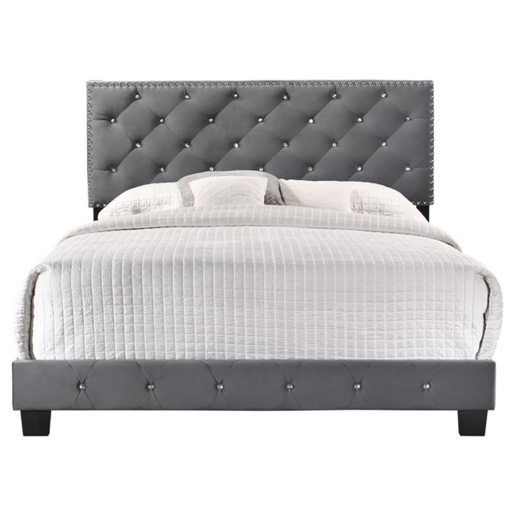 Glory Furniture Suffolk Velvet Upholstered Full Bed Frame in Gray - Luxurious Bedroom Furniture for Modern Homes & Guest Rooms