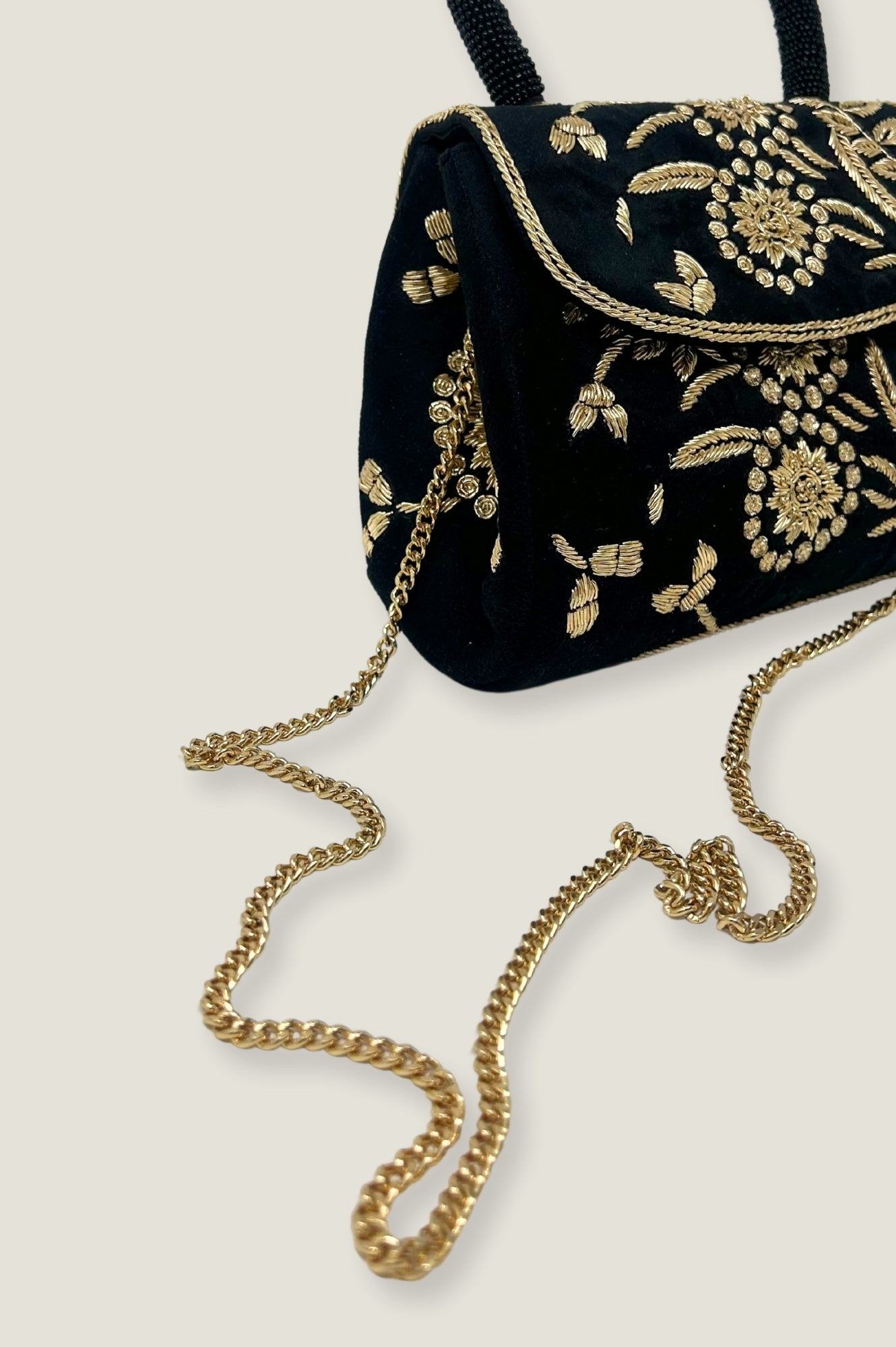 Embroidered Elegant Handbag for Women - Black & Gold Crossbody Purse | Fashionable & Stylish Accessory for Parties, Weddings & Evening Events