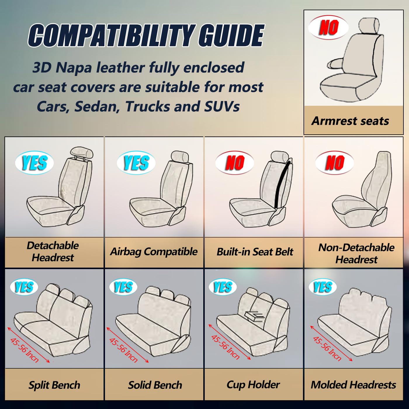 Universal 5-Seat Car Seat Covers - Premium Nappa Leather, Super Breathable & All-Season Use with 3D Foam Back Support & Storage Bags (Black/Red) - Perfect for SUVs, Sedans & Family Road Trips
