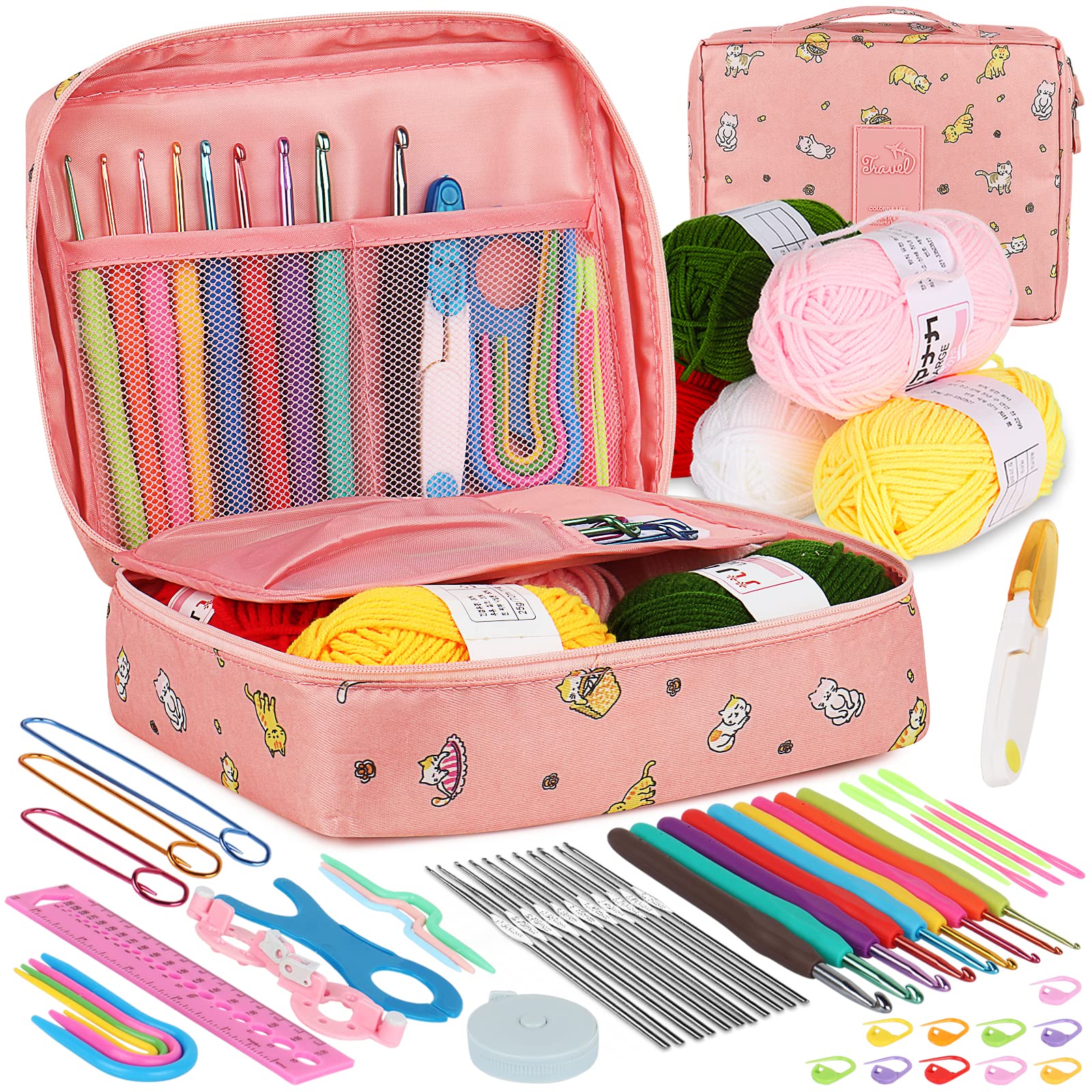 Aeelike Complete Crochet Starter Kit for Beginners - Includes Yarn, Ergonomic Hooks (2.0-6.0mm), Steel Needles (0.6-1.9mm) - Perfect for Adults & Kids Learning Crochet - Great for DIY Crafts, Gifts & Relaxation