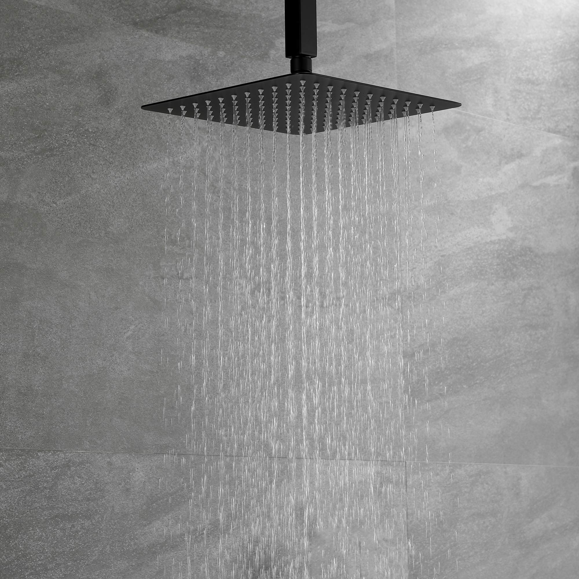 Luxury Matte Black Ceiling Mounted Rain Shower System - 12 Inch Rainfall Shower Head & Handheld Shower Combo with Rough-In Valve (Brass Construction) - Perfect for Modern Bathroom & Spa-Like Shower Experience