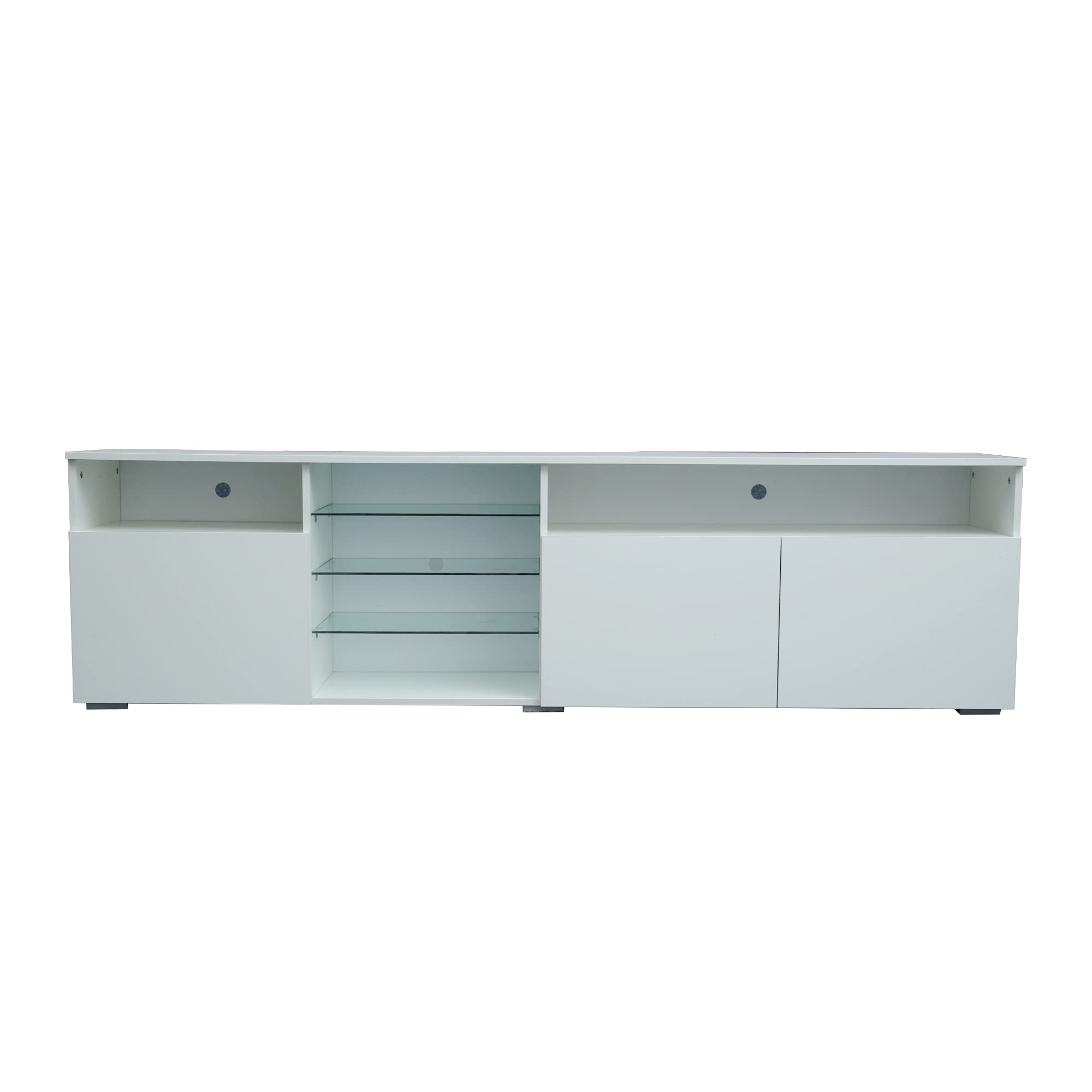 Bysesion GT2-XJ Modern TV Stand with High Gloss Doors & LED Lighting - White Entertainment Center for Living Room, Bedroom & Home Theater Setup