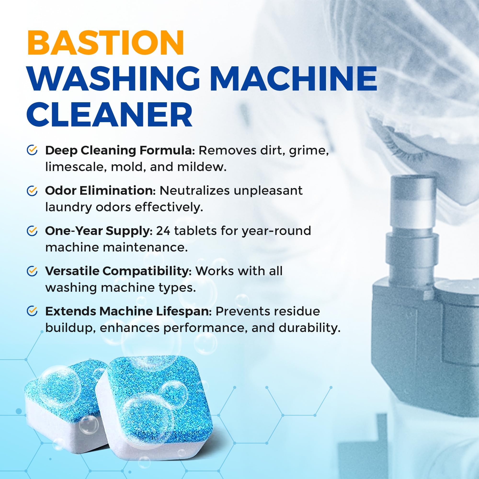 24-Pack Washing Machine Cleaner Tablets | Powerful Descaler & Deodorizer for HE Front Load & Top Load Washers | Septic Safe, Eco-Friendly Deep Clean | Removes Mold & Odors from Drum & Tub Seal | Year Supply | Ideal for Laundry Room Maintenance & Appliance Care