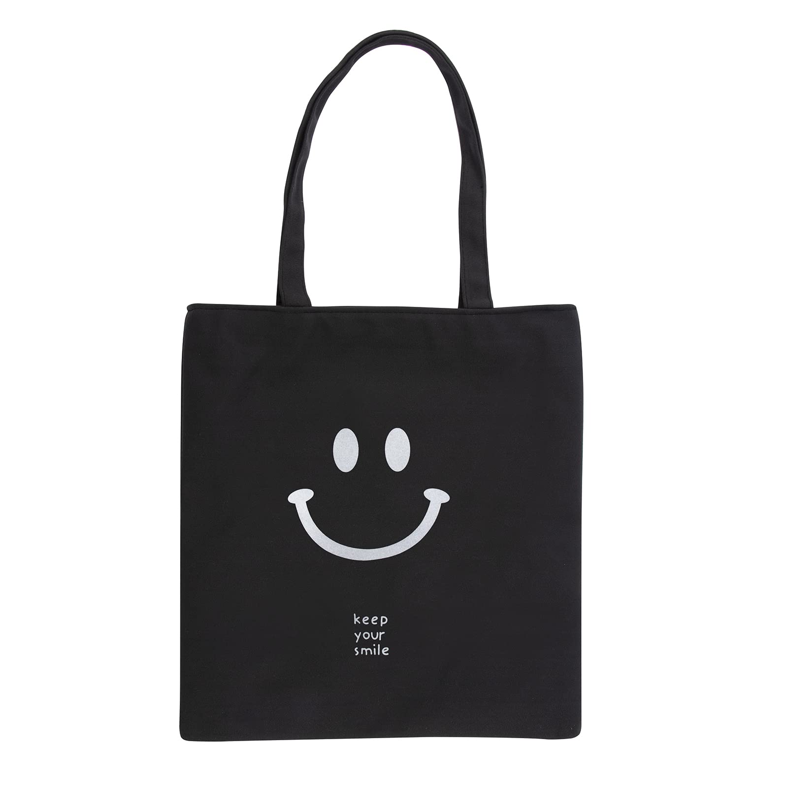 Stylish Reusable Canvas Tote Bag for Women - Eco-Friendly Grocery Shopping Bag & Book Tote with Funny Design (Black - Keep Your Smile) - Perfect for Shopping, Beach, Work & School
