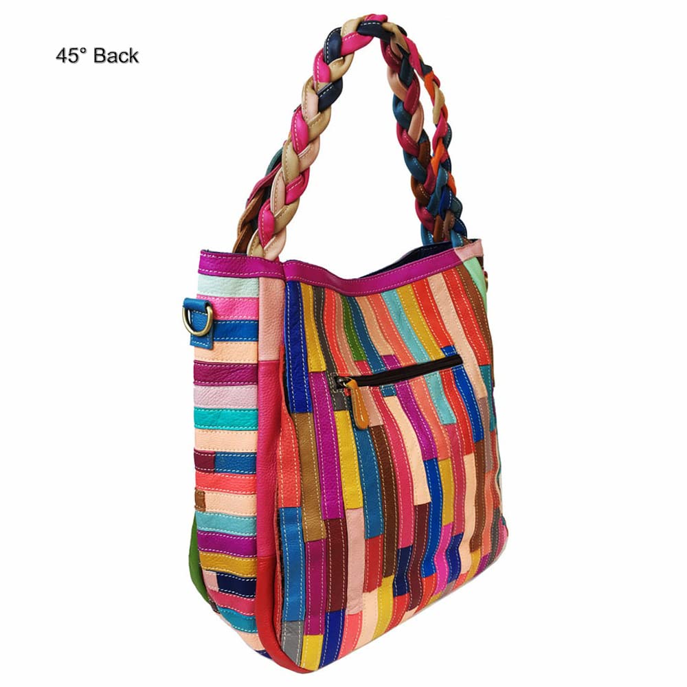 Genuine Leather Handbags for Women - 3D Floral Tote Bag with Hand Woven Strap, Shoulder Bag & Crossbody Purse | Elegant Satchel for Work, Travel & Everyday Use