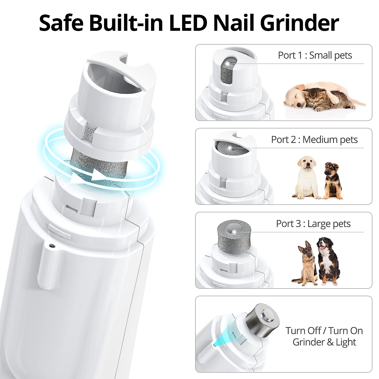 Upgraded 2-in-1 Electric Dog Nail Grinder & Clipper with LED Light - Professional Safe Pet Nail Trimmer for Large, Medium, Small Dogs & Cats - Perfect for At-Home Grooming & Smoothing Paws