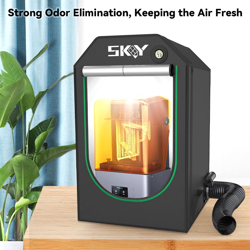 Dustproof Resin 3D Printer Enclosure with Ventilation Kit - LED Light & Thermo-Hygrometer - Odor Eliminator & Noise Isolator for Anycubic, Elegoo, Creality LCD UV 3D Printers - Perfect for Home Studios & Workshop Safety