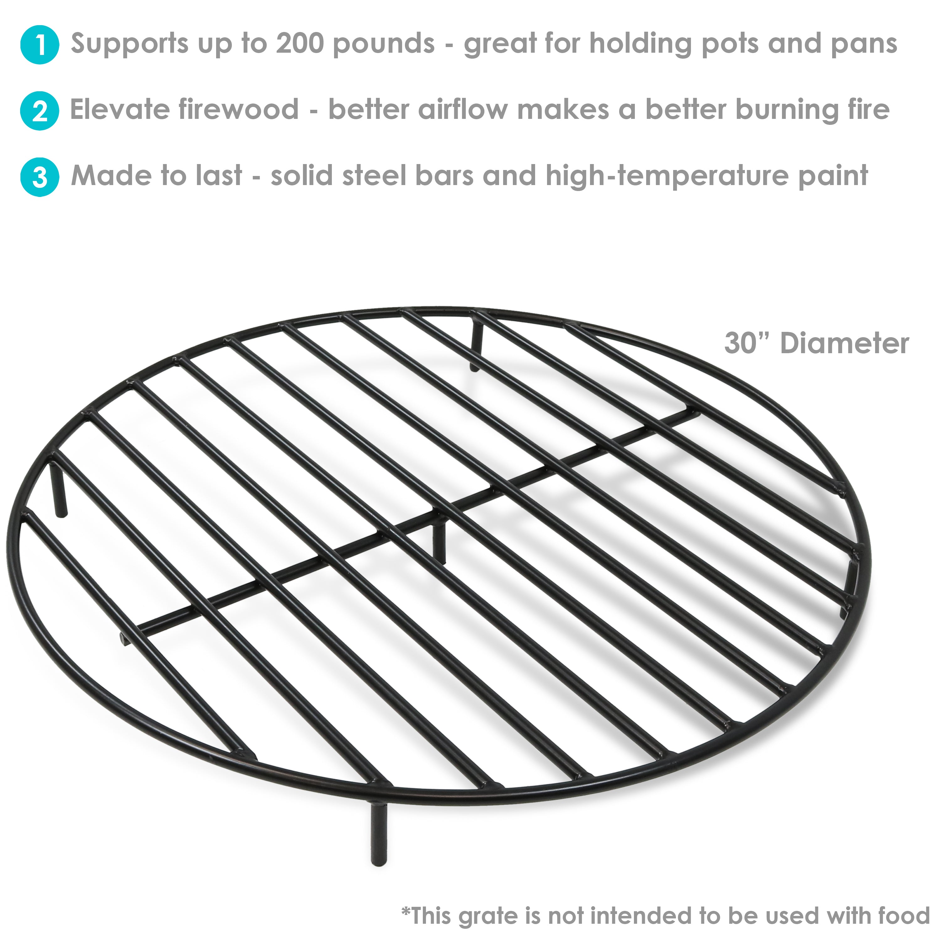 Sunnydaze 24-Inch Round Fire Pit Grate - Heavy Duty Elevated Steel Grill Grate for Outdoor Camping, Backyard Bonfires & Patio Cooking