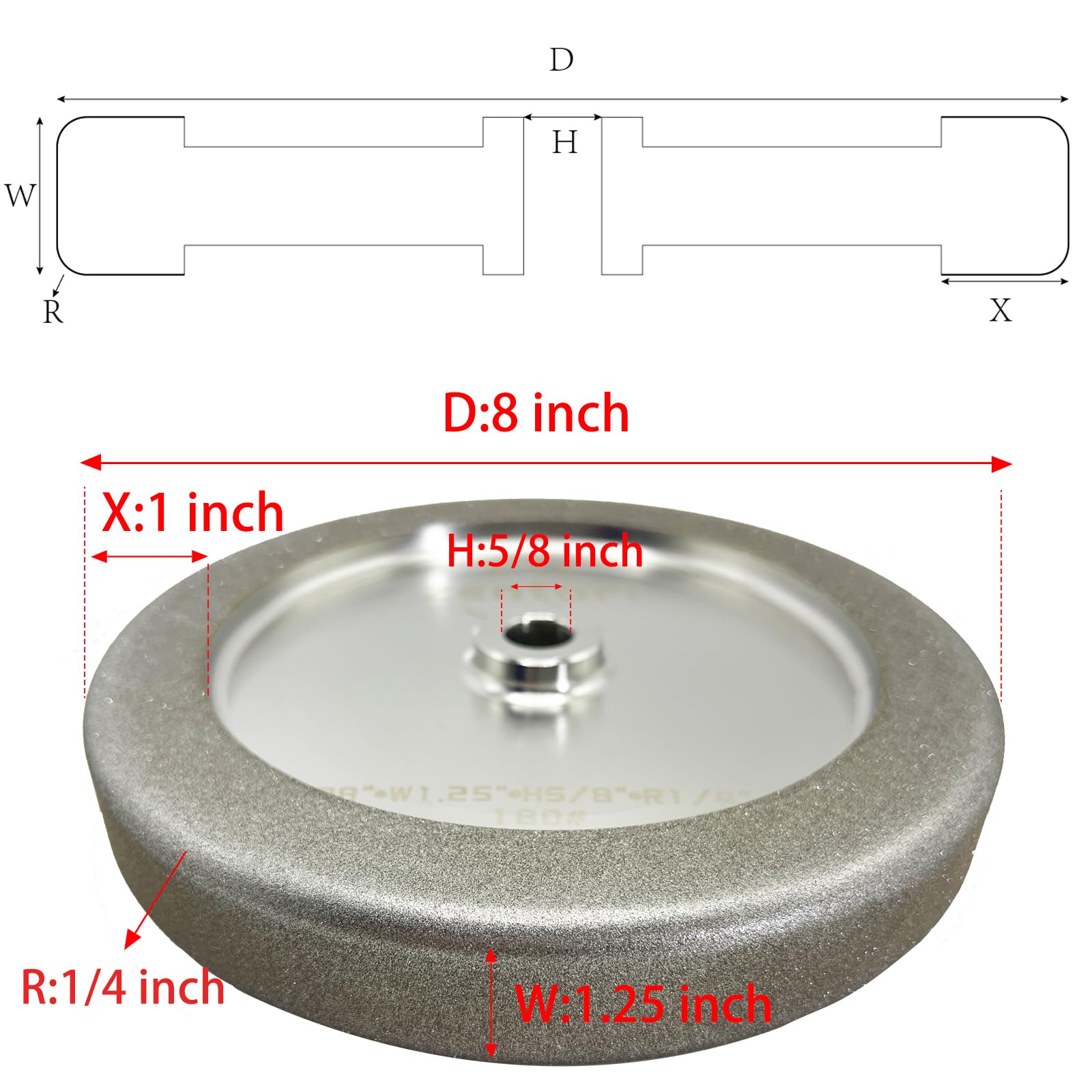4 in 1 CBN Grinding Wheel 8 Inch 320 Grit, 1.25