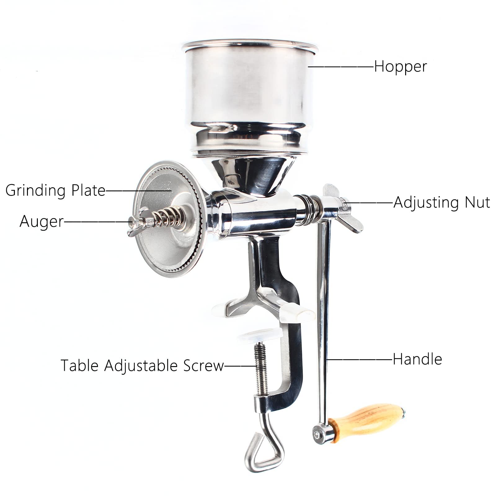 Premium Stainless Steel Hand Crank Grain Mill - Adjustable Corn Grinder for Coffee, Pepper & Rice - Home Flour Mill with Detachable Design - Perfect for Baking, Camping & Emergency Food Prep