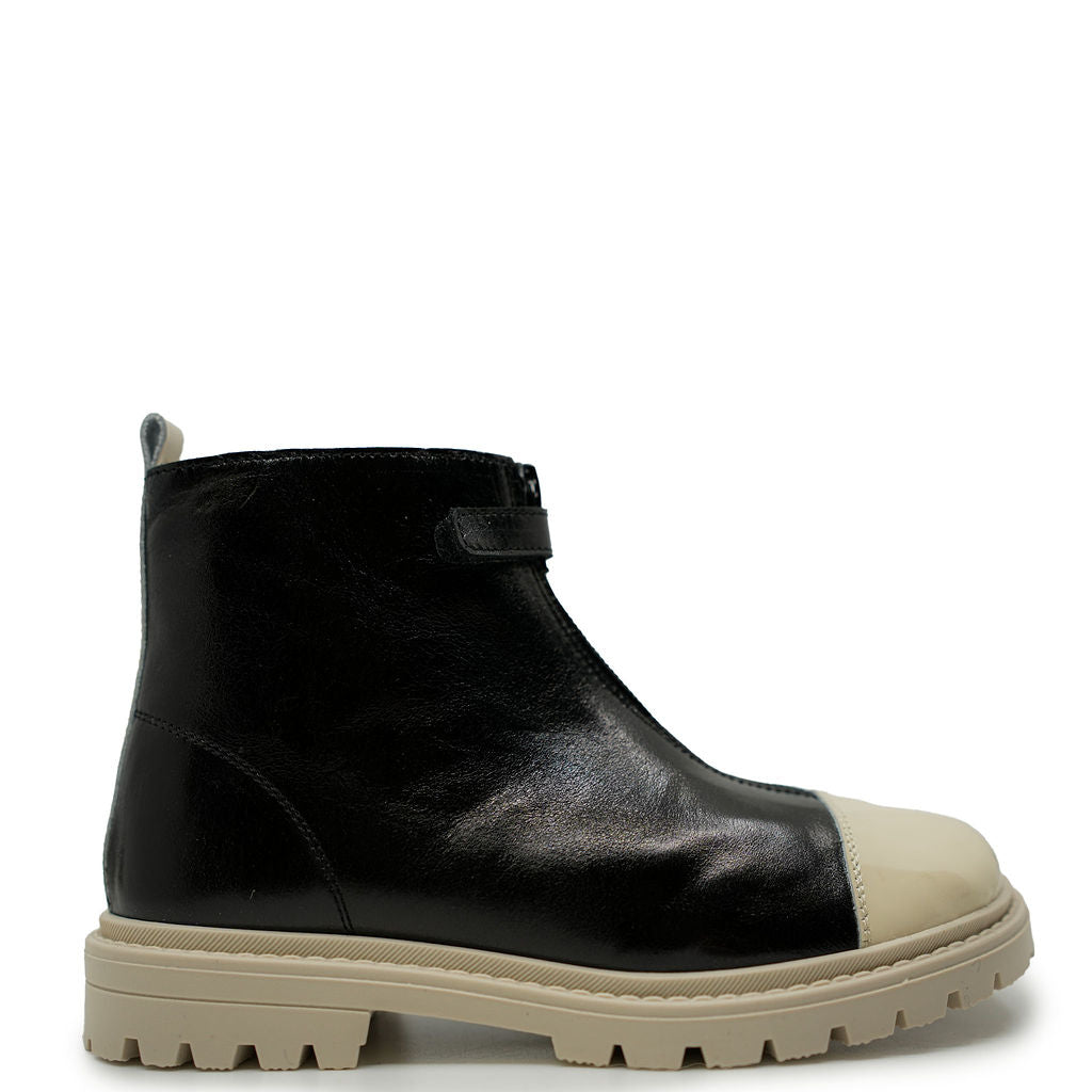 Andanines Black & White Captoe Zipper Booties for Women - Stylish Chunky Heel Ankle Boots for Office, Party & Fall Fashion