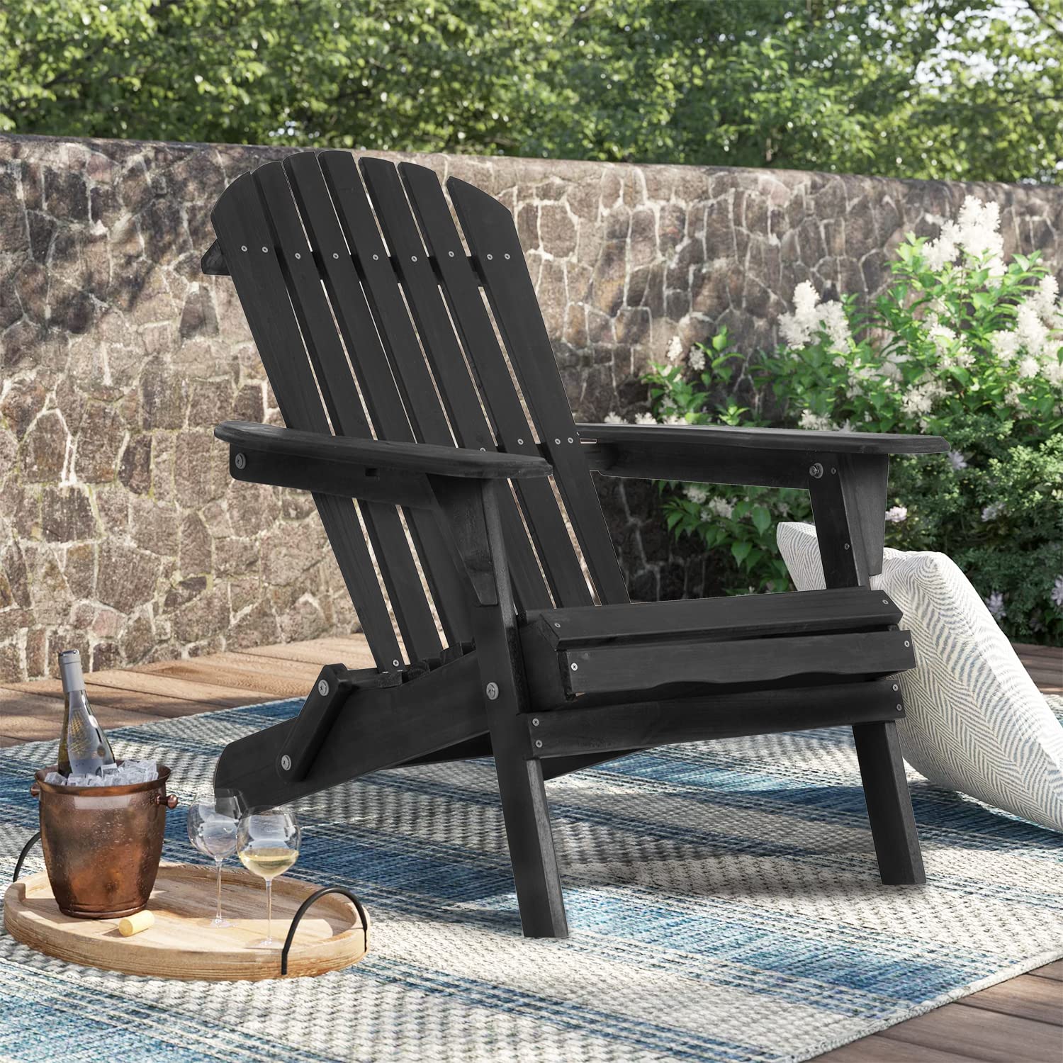 FDW Folding Adirondack Chair Set of 2 - Weather Resistant Pinewood Outdoor Chairs for Patio, Garden, Lawn, Backyard, Deck, Pool & Beach - Perfect for Relaxing, Sunbathing and Outdoor Gatherings