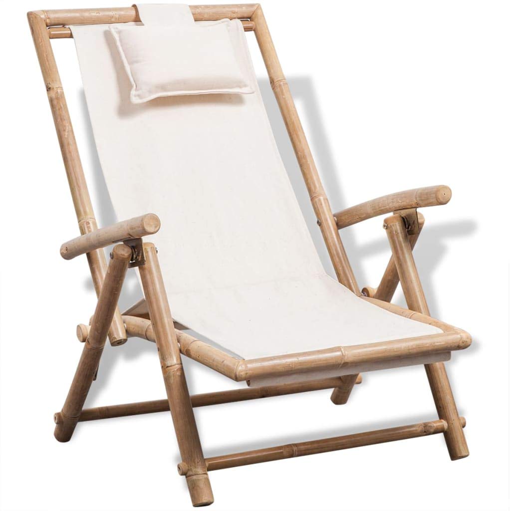 FAMIROSA Adjustable Folding Beach Chair - Portable Bamboo Chaise Lounge with Canvas Seat for Poolside, Patio, Backyard & Travel - 24.4
