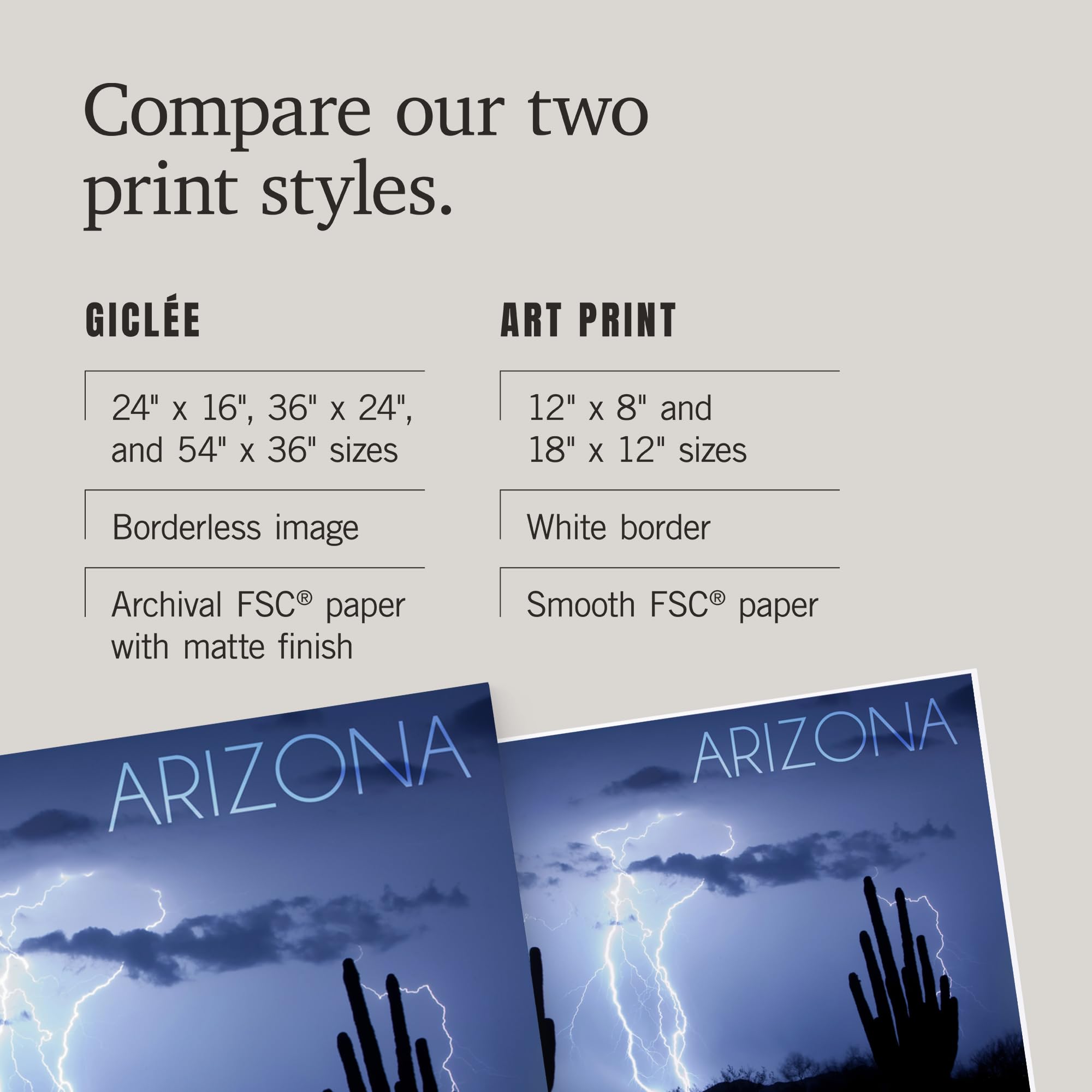 Lantern Press 16x24 Inch Giclee Art Print - Arizona Desert Landscape with Lightning Storm and Cactus Photography - Perfect for Home Decor, Office Wall Art & Southwestern Style Interior Design