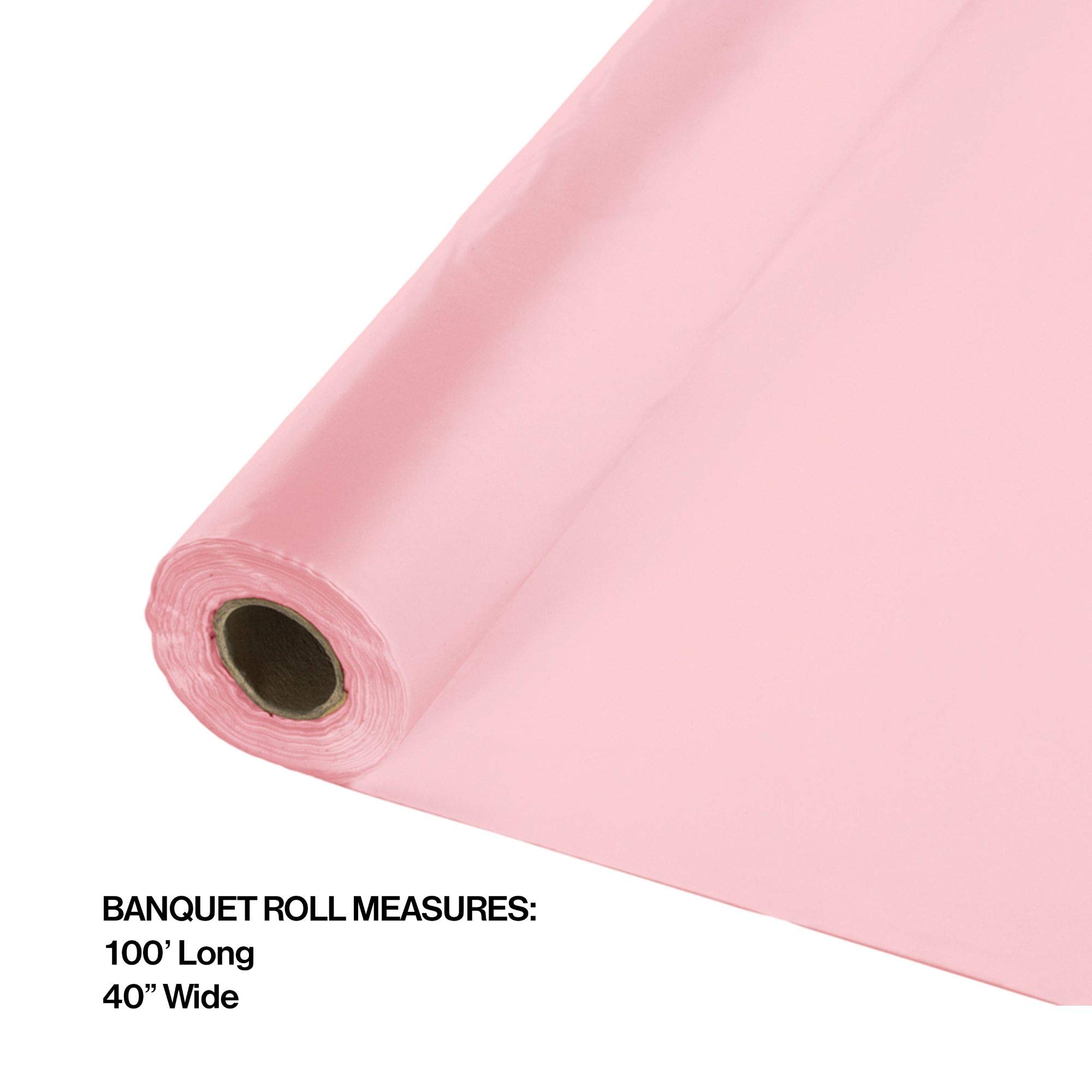 100' Classic Pink Disposable Banquet Tablecloth Roll - Waterproof & Wrinkle-Free for Parties, Weddings, Baby Showers & Events