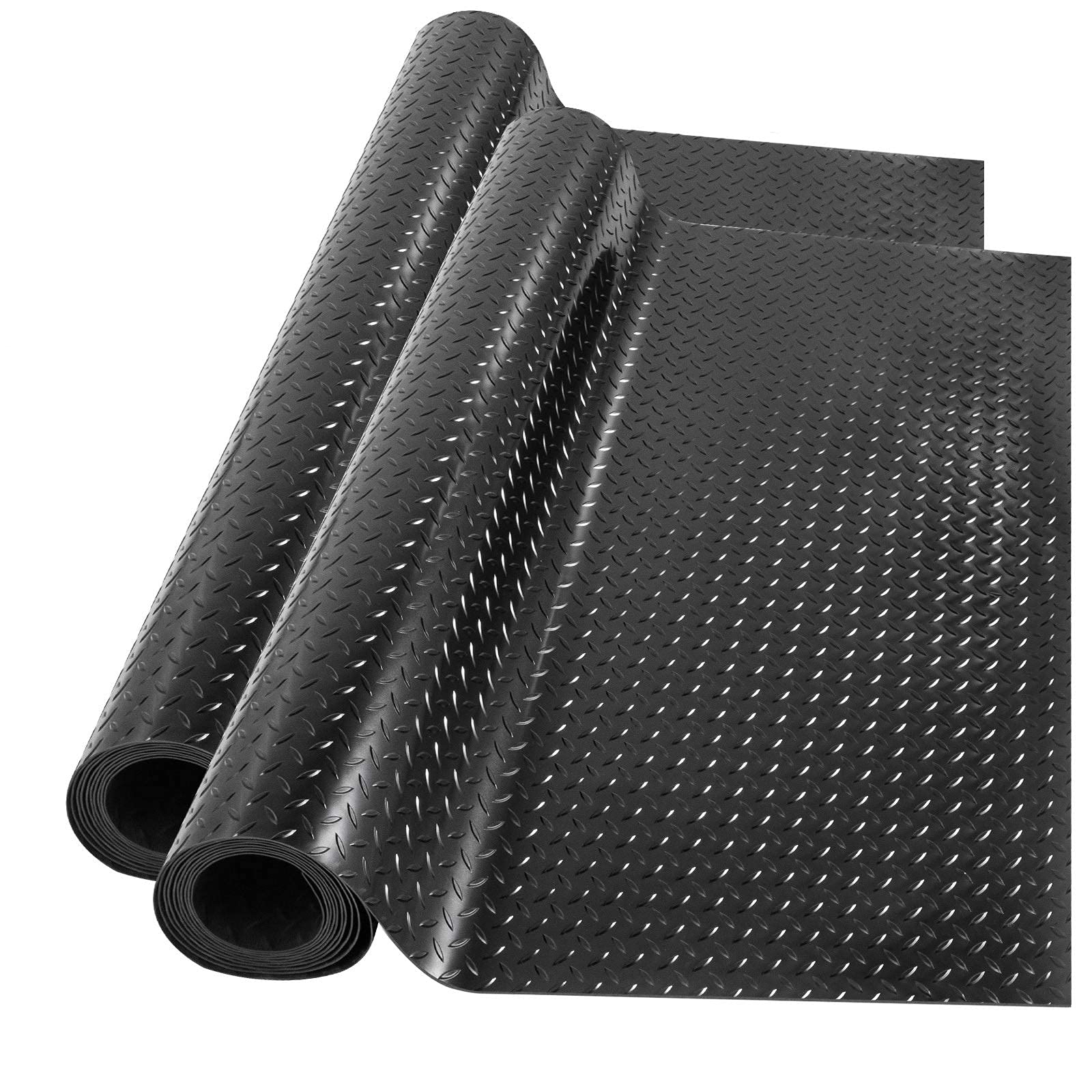 Happybuy PVC Garage Floor Mats - 2 Rolls (14.7 x 3.6 Ft Each) 2.5mm Thick Black Protective Flooring for Cars, Workshop & Garage Organization - Durable, Waterproof & Easy to Clean