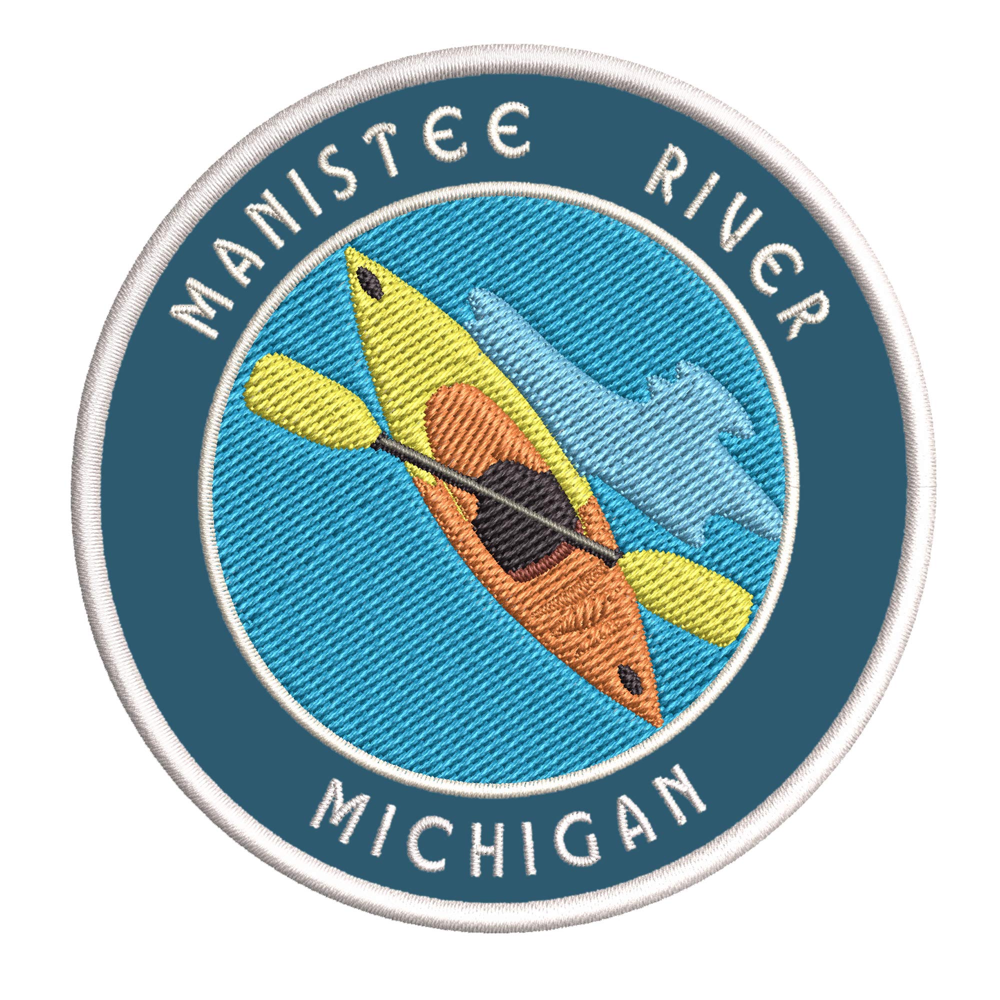 Michigan Manistee River Kayak Embroidered Patch - Iron-On or Sew-On DIY Badge for Jackets, Hats & Bags - Premium Travel Souvenir & Outdoor Gear Accessory - Perfect for Camping, Hiking & Adventure Enthusiasts