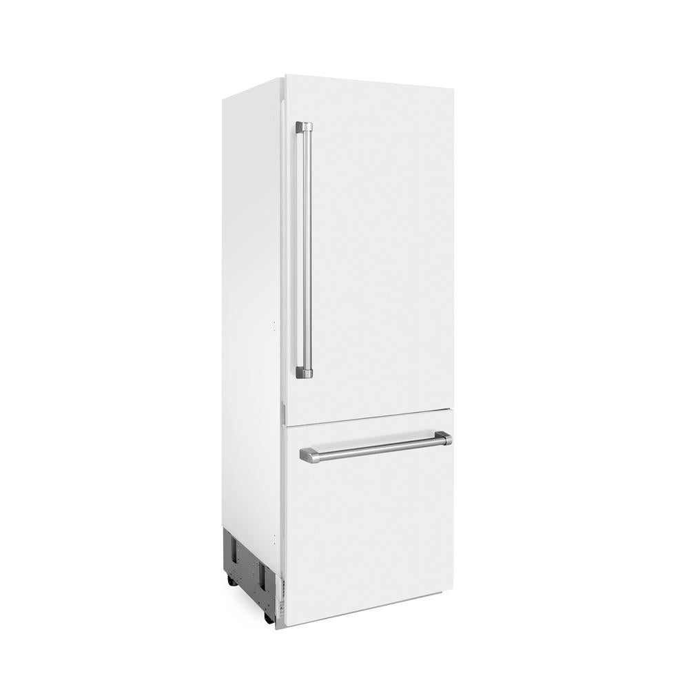 ZLINE 30 Inch 16.1 Cubic Feet Built-In Bottom Freezer Refrigerator with Water Dispenser and Ice Maker - White Matte Finish (RBIV WM 30) - Perfect for Modern Kitchens, Open Concept Homes & Luxury Condos