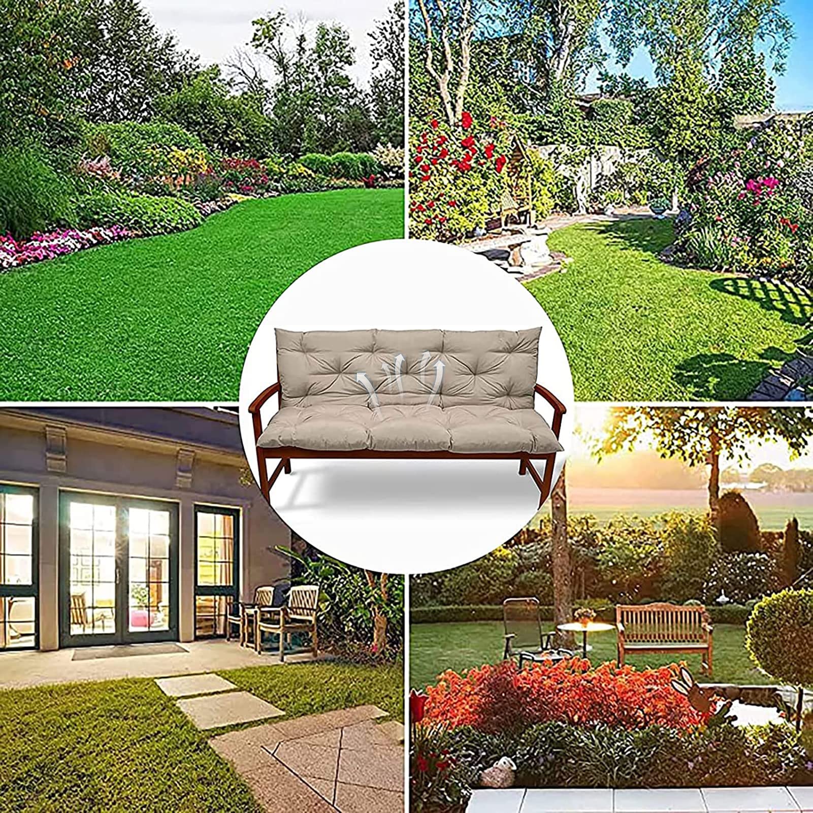 ZARBAILRE 2/3 Seat Swing Replacement Cushions - Thick Comfortable Waterproof Bench Cushion with Backrest - 59×39×4 Inches - Perfect for Garden, Patio, Outdoor Swing & Bench Seating