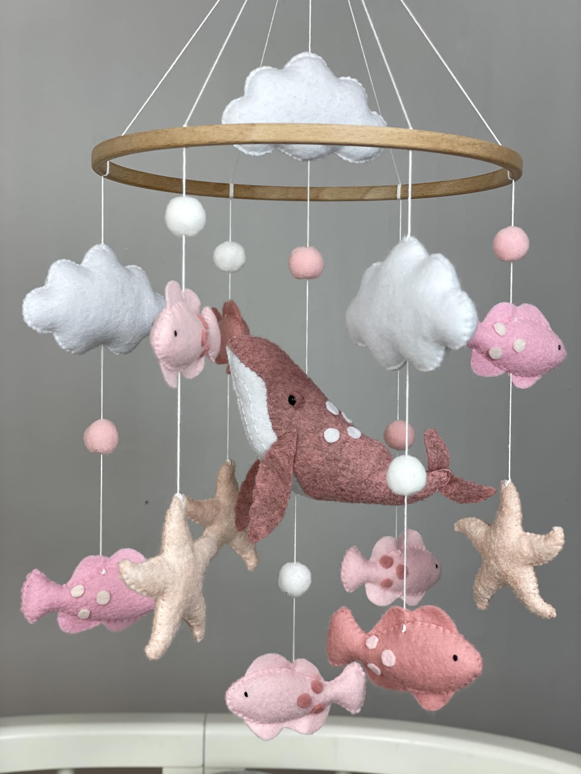 **Whale & Fish Baby Crib Mobile - Pink Ocean Nursery Decor with Felt Sea Animals, Perfect Baby Shower Gift for Girls | Newborn Nursery, Baby Room, Coastal Theme Decor**