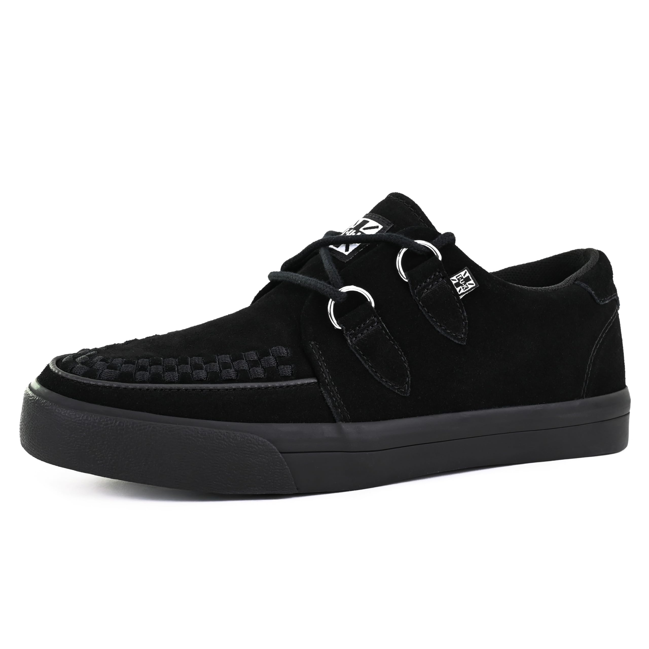 TUK Black Suede Creeper Sneakers for Women & Men - D-Ring Lace Up Platform Shoes | US Women's Size 11 / Men's Size 9 | Perfect for Goth, Punk & Alternative Fashion Styles
