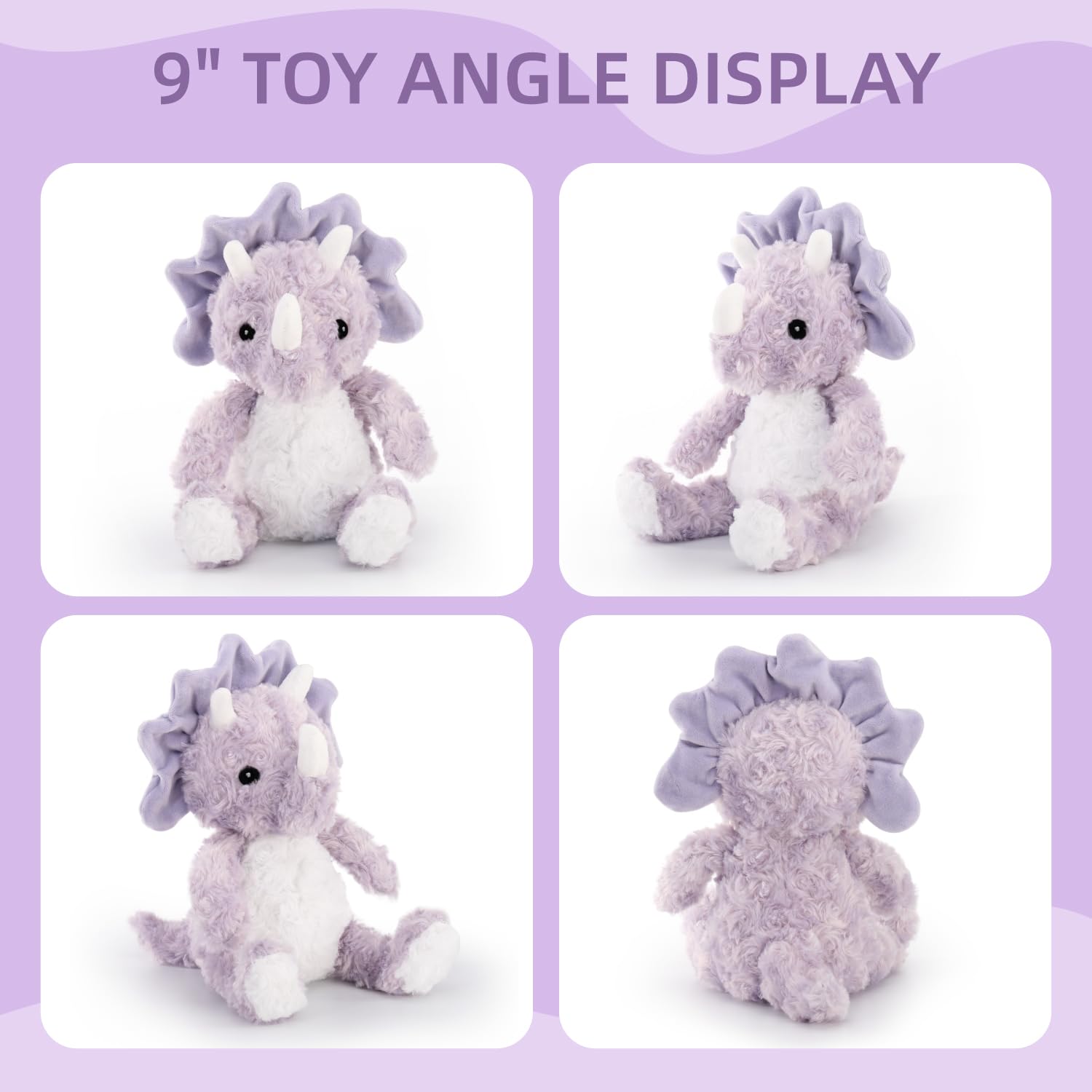 Soft Purple Dinosaur Stuffed Animal - Cute Huggable Plush Toy for Kids & Toddlers | Easter, Christmas, Birthday Gift for Girls & Boys 3+ (Light Violet) | Perfect for Nursery Decor, Cuddling & Imaginative Play
